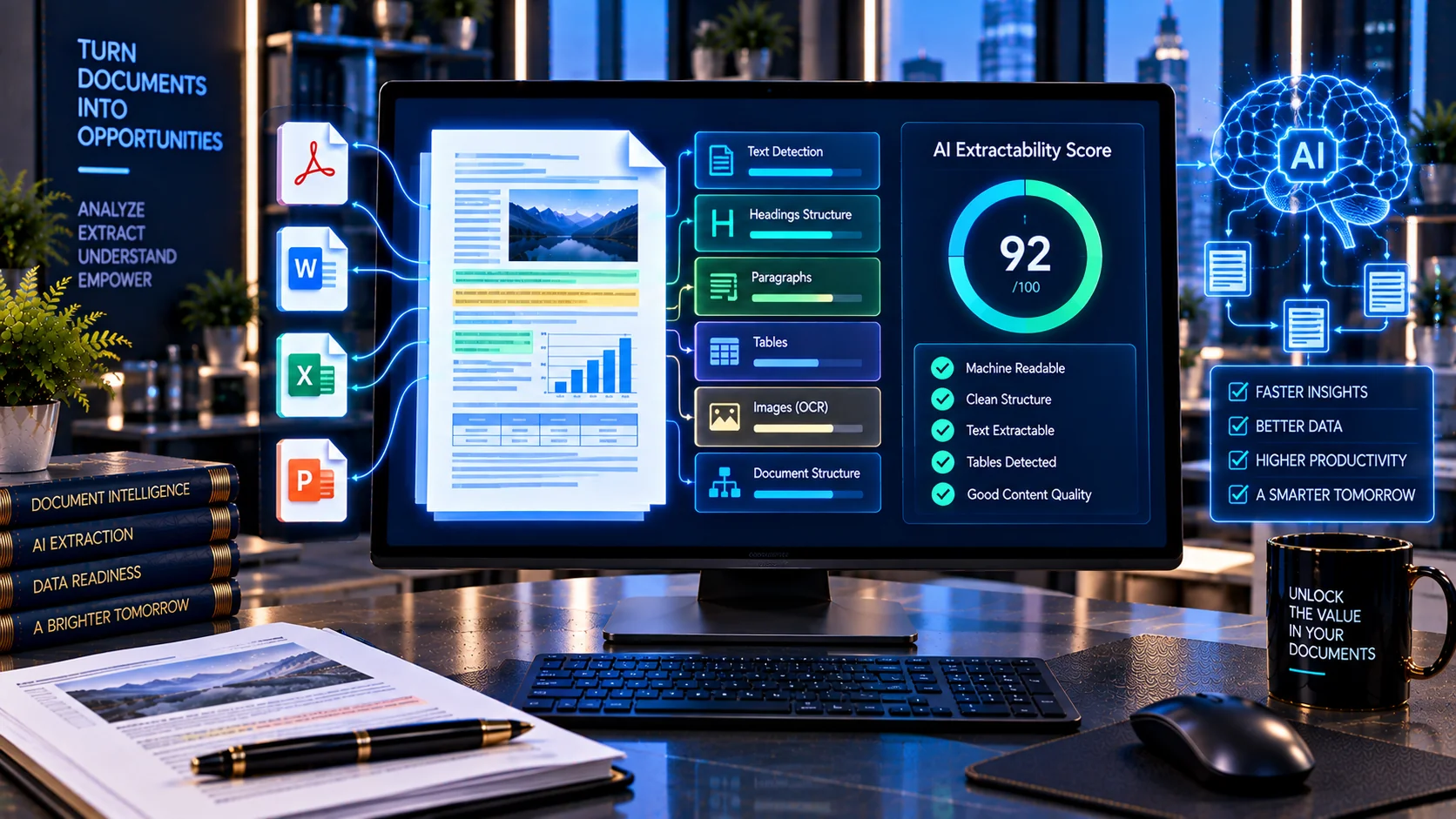 AI Document Extractability Score analyzing document text structure and machine readability