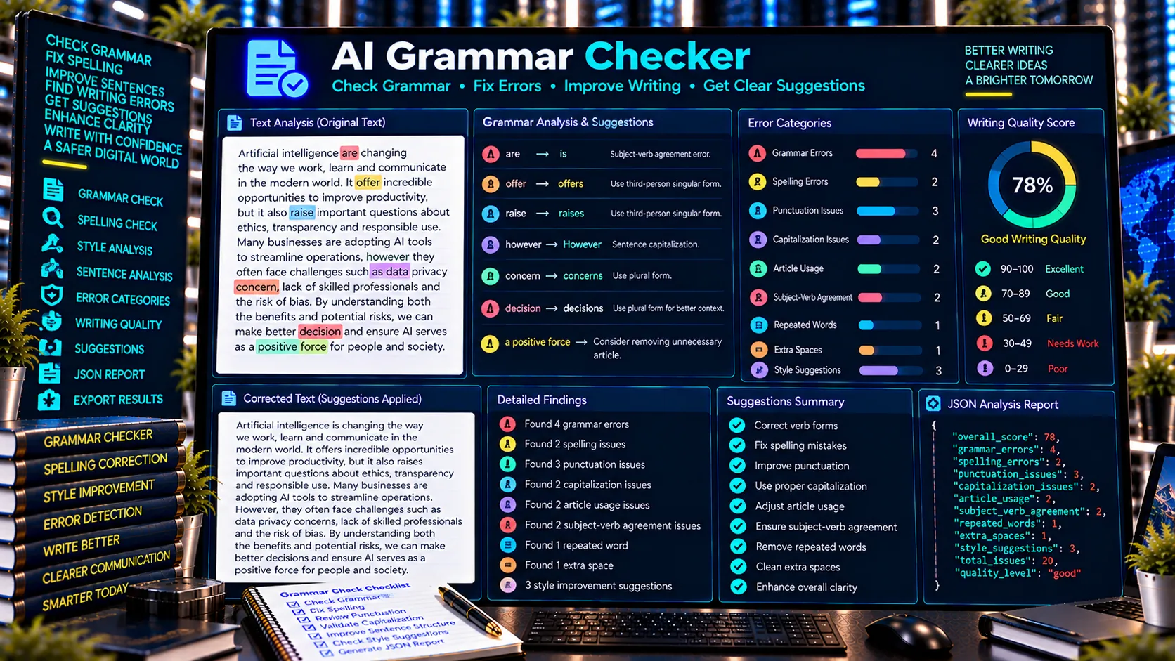 AI Grammar Checker detecting grammar spelling punctuation and writing errors