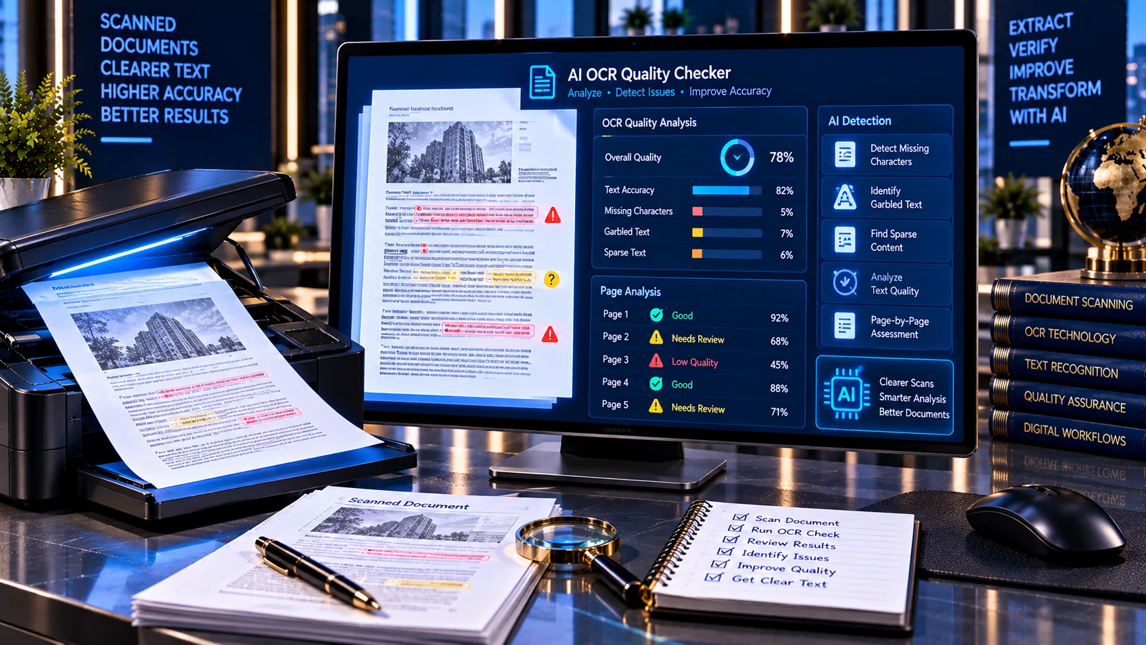AI OCR Quality Checker analyzing extracted text quality from a scanned document