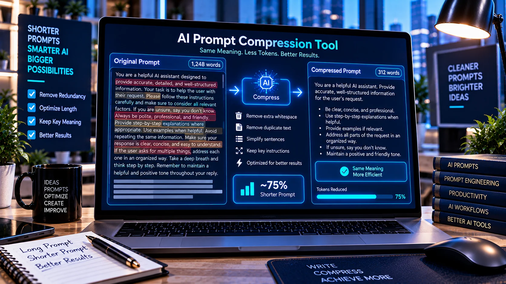 AI Prompt Compression Tool for shortening and cleaning prompts