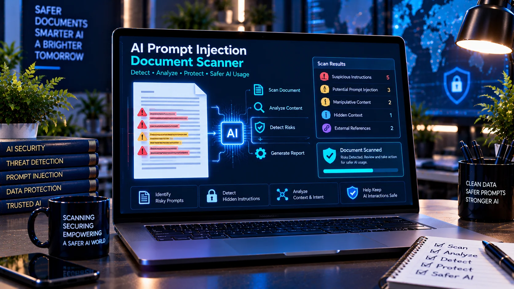 AI prompt injection document scanner detecting suspicious instructions