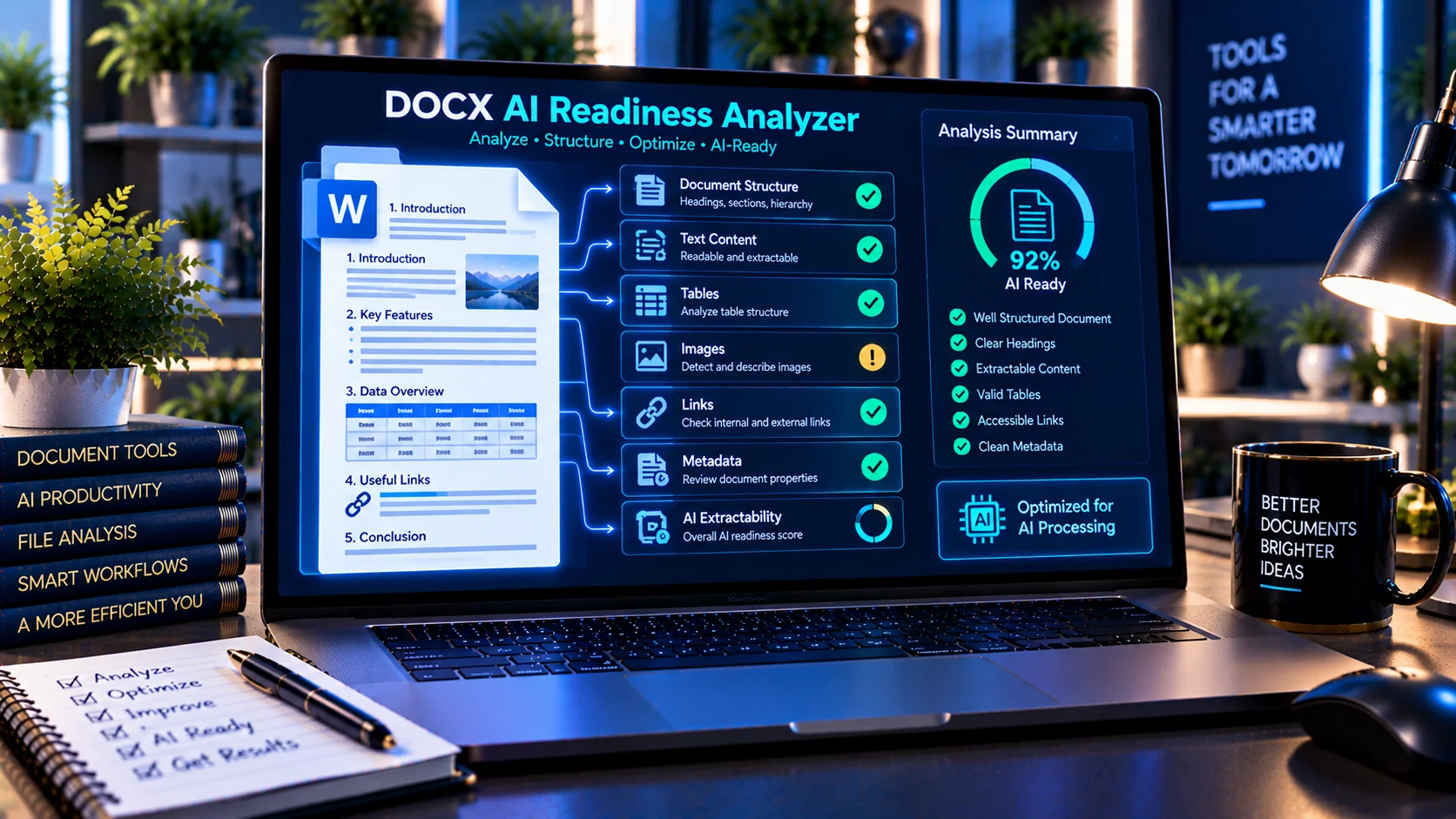 AI-Ready DOCX Checker for analyzing Word document structure and AI extractability