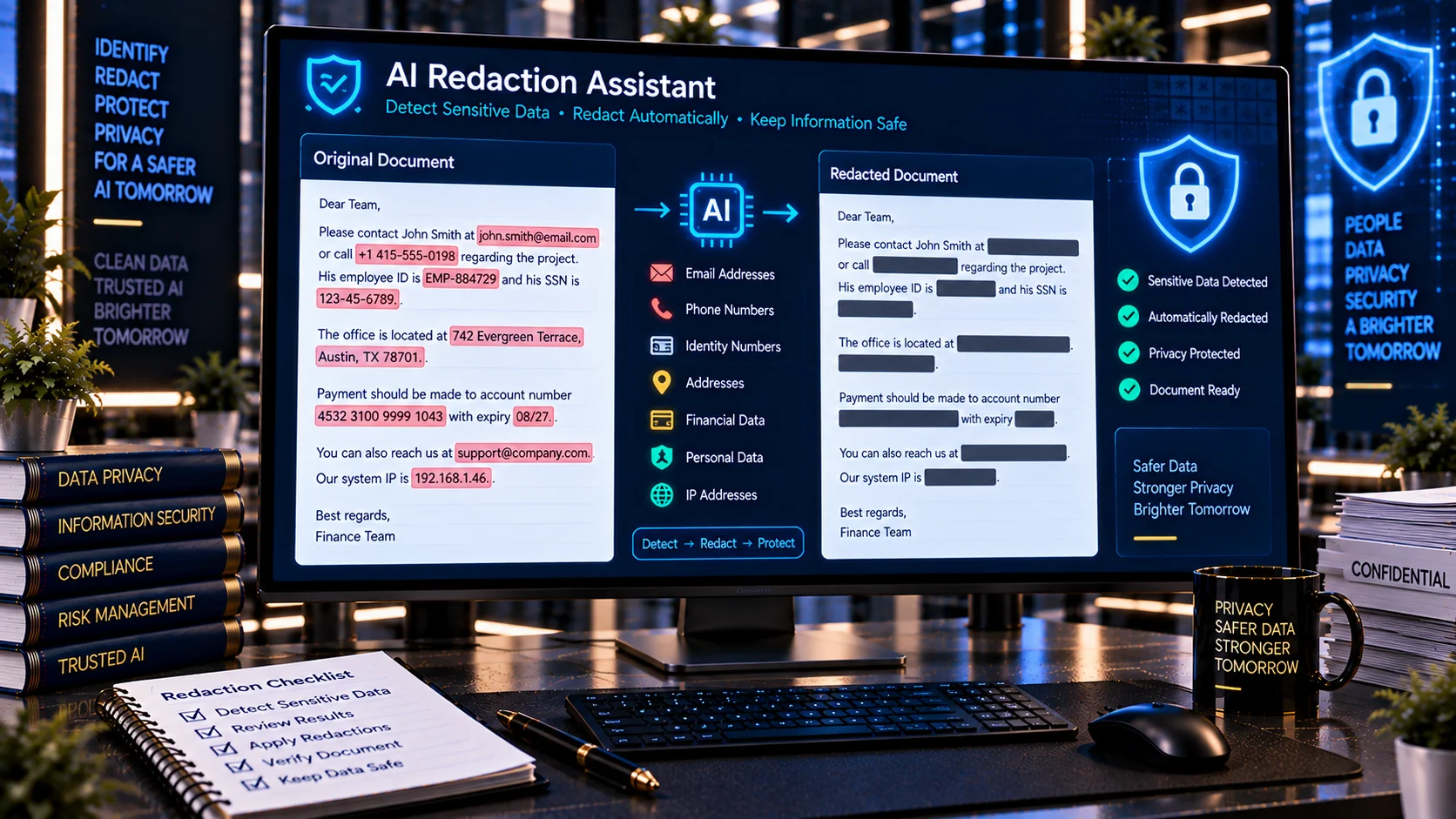AI Redaction Assistant removing sensitive personal information before AI processing