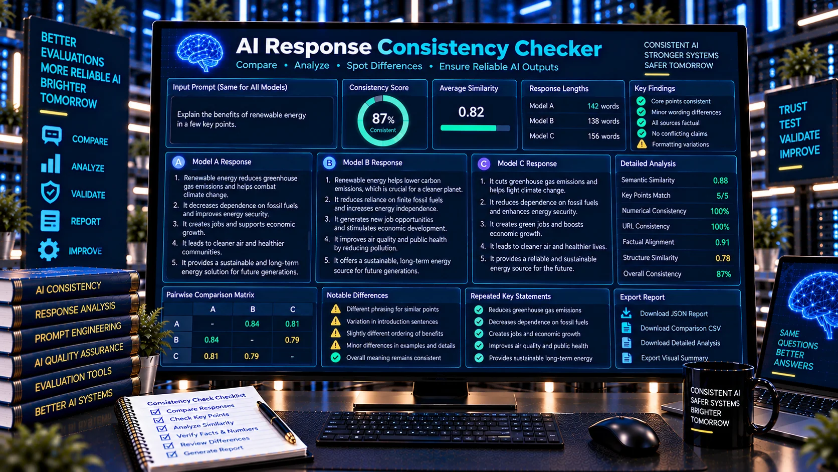 AI Response Consistency Checker comparing multiple AI responses for consistency