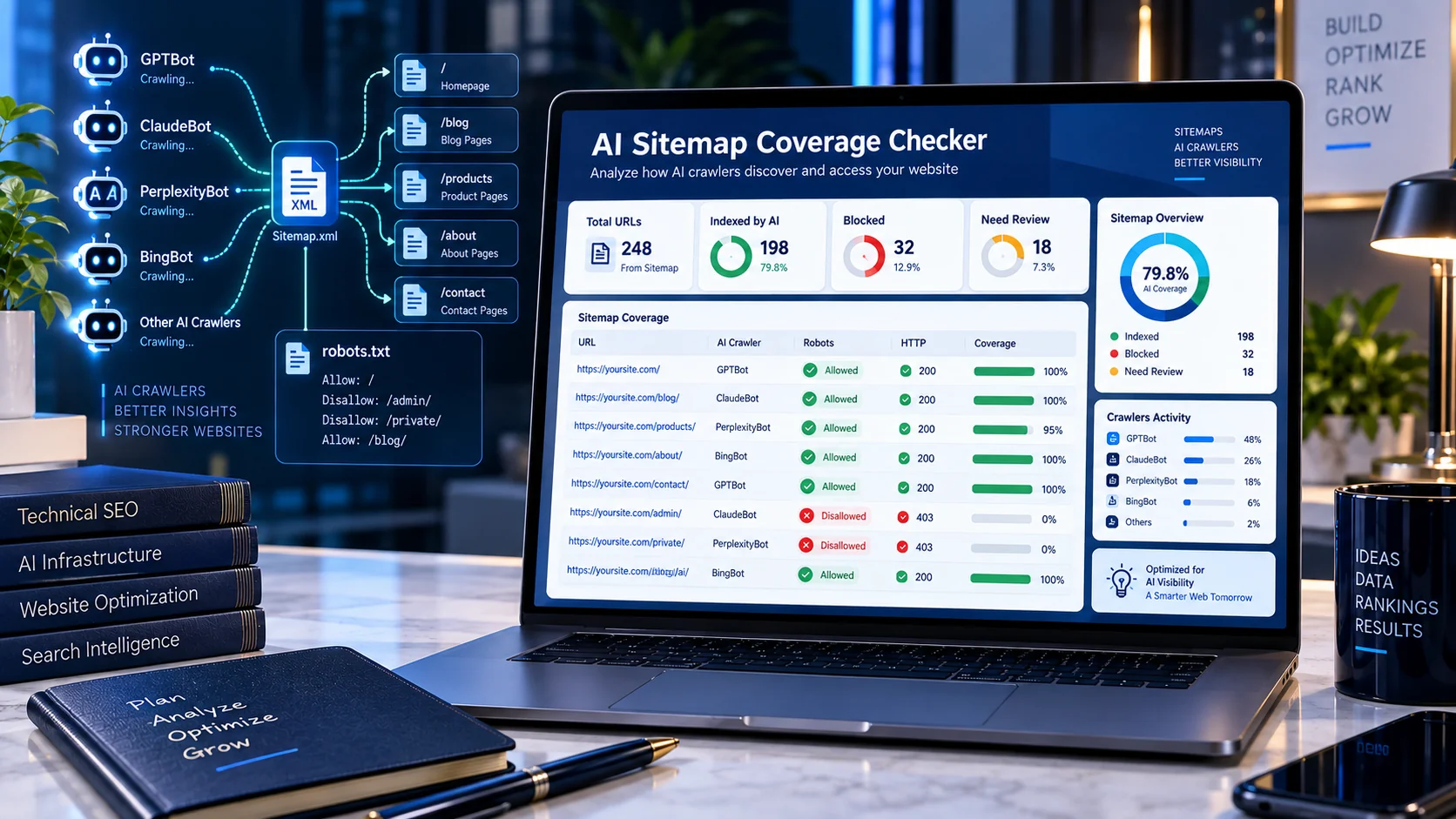 AI Sitemap Coverage Checker for analyzing AI crawler access to sitemap URLs