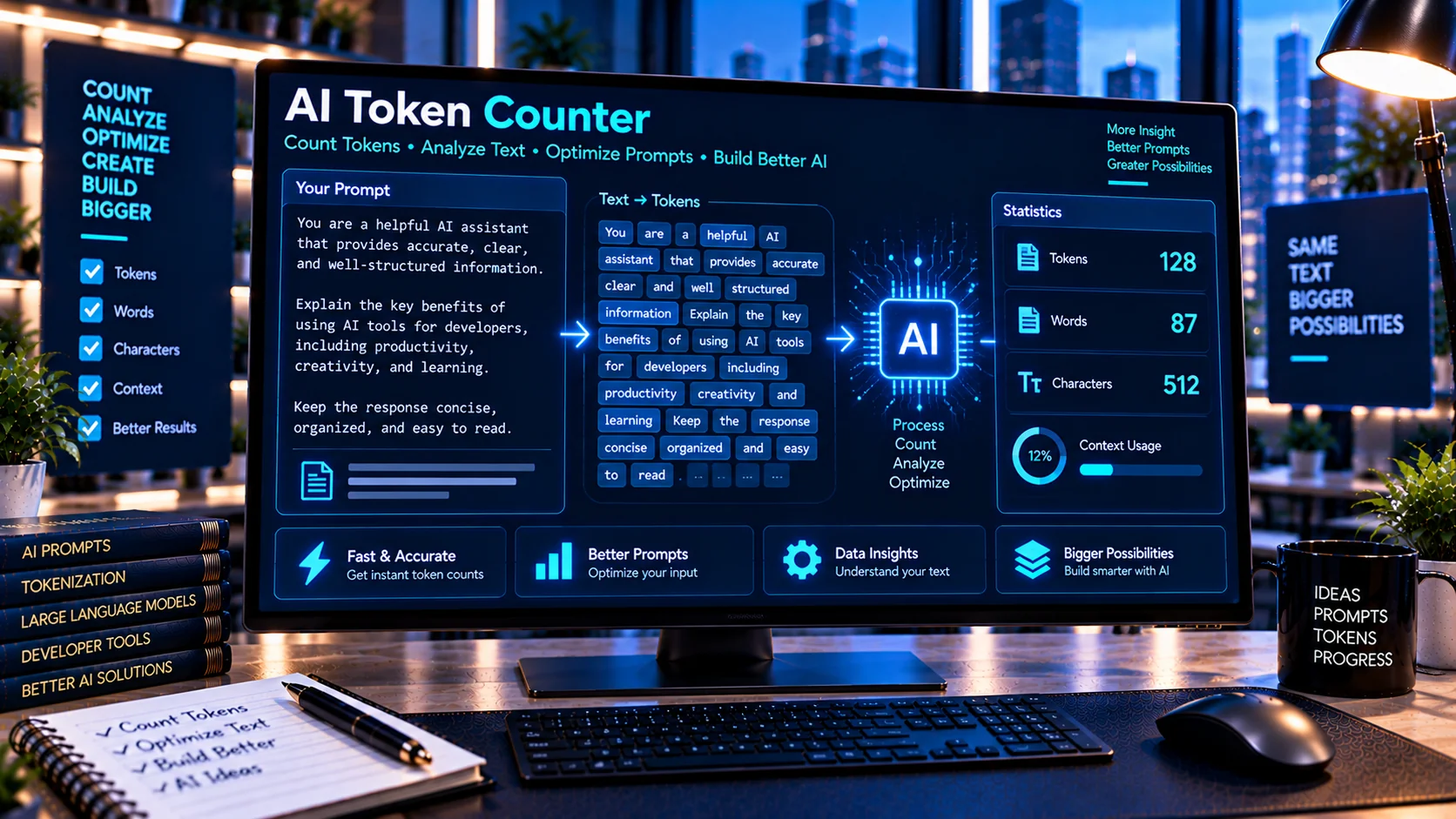AI Token Counter estimating tokens in AI prompt text