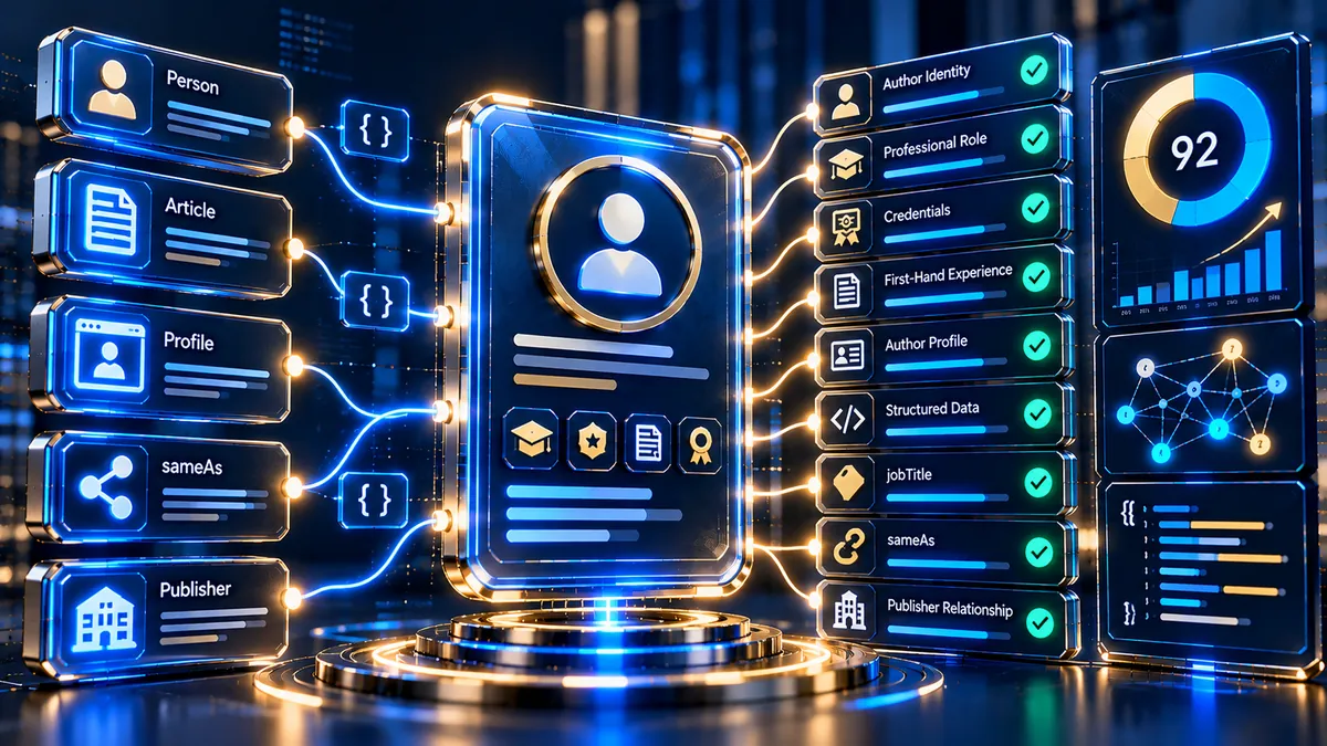 Author Expertise Analyzer for analyzing author identity, expertise signals, credentials, profiles, and structured author data