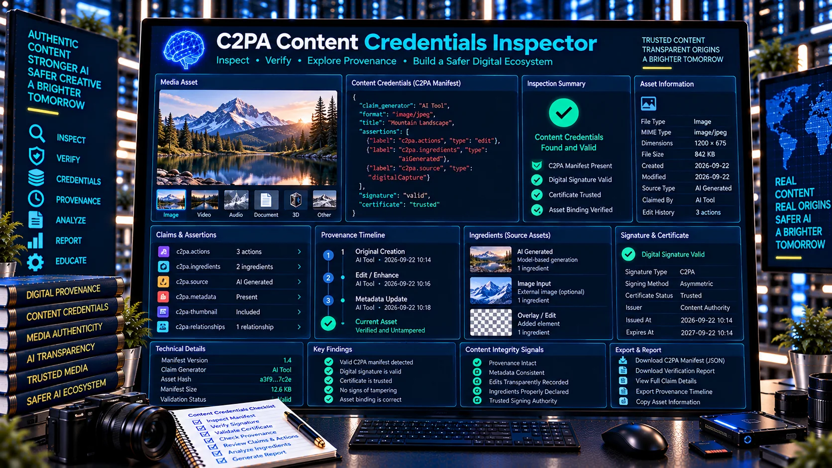 C2PA Content Credentials Inspector examining digital provenance and manifest data