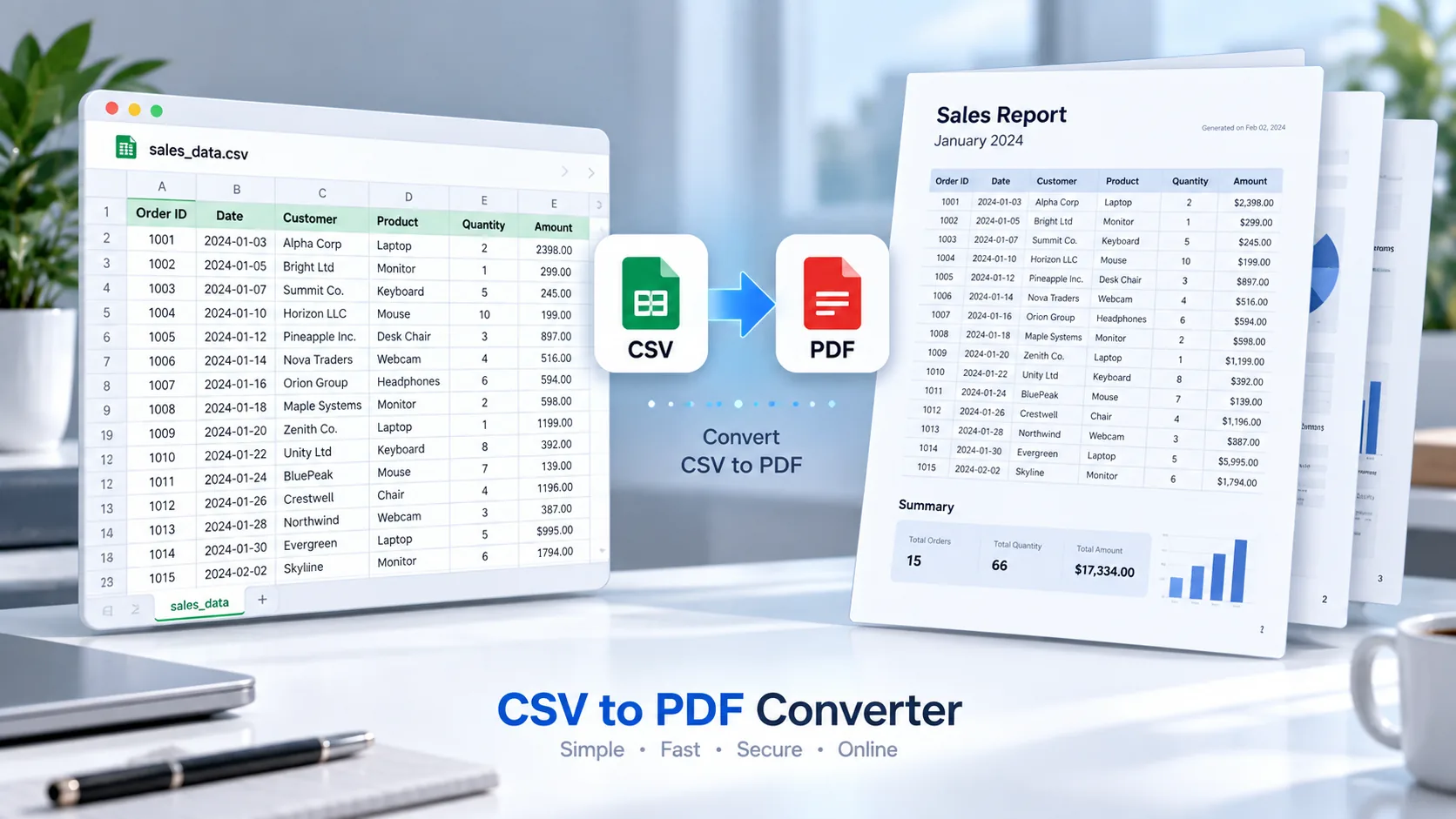 CSV to PDF Converter for converting CSV files into PDF documents