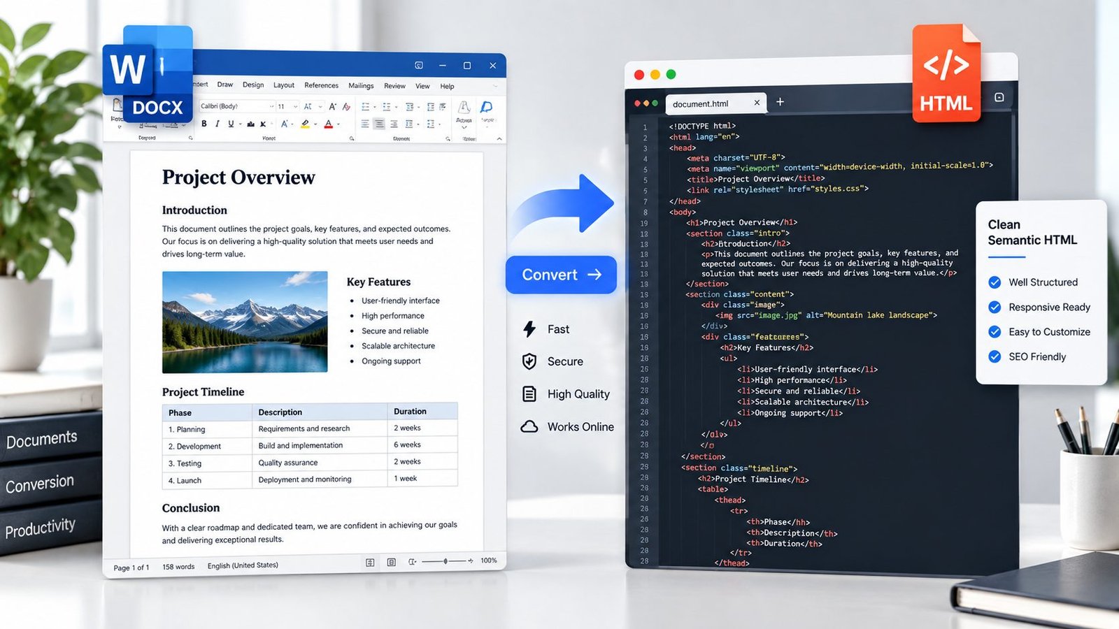 DOCX to HTML Converter for converting Word documents to HTML