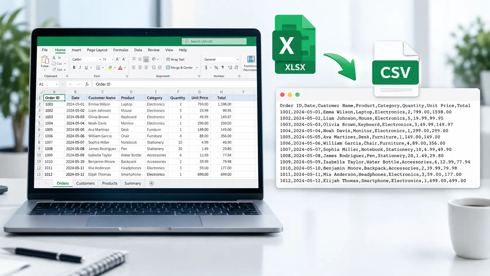 Excel to CSV Converter for converting XLSX spreadsheets to CSV files