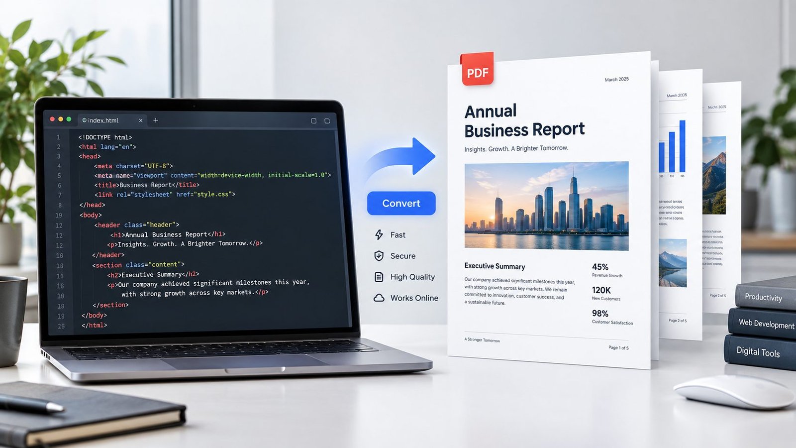 HTML to PDF Converter for converting HTML files into PDF documents