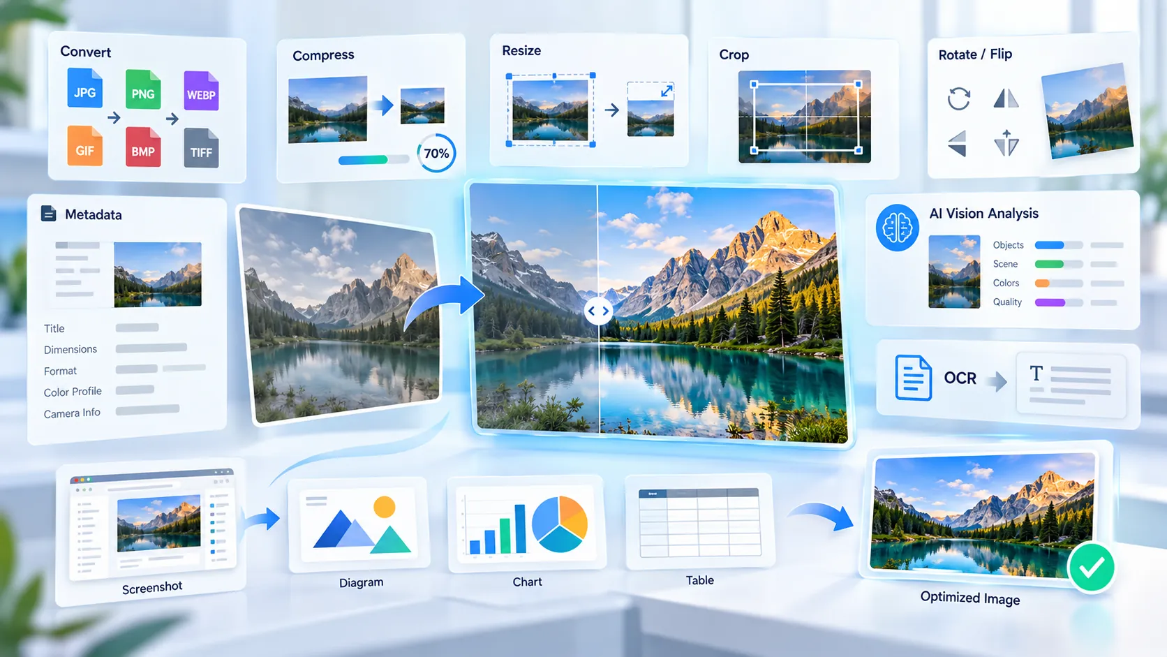 Free online image tools for conversion, editing, optimization, OCR, and AI image preparation