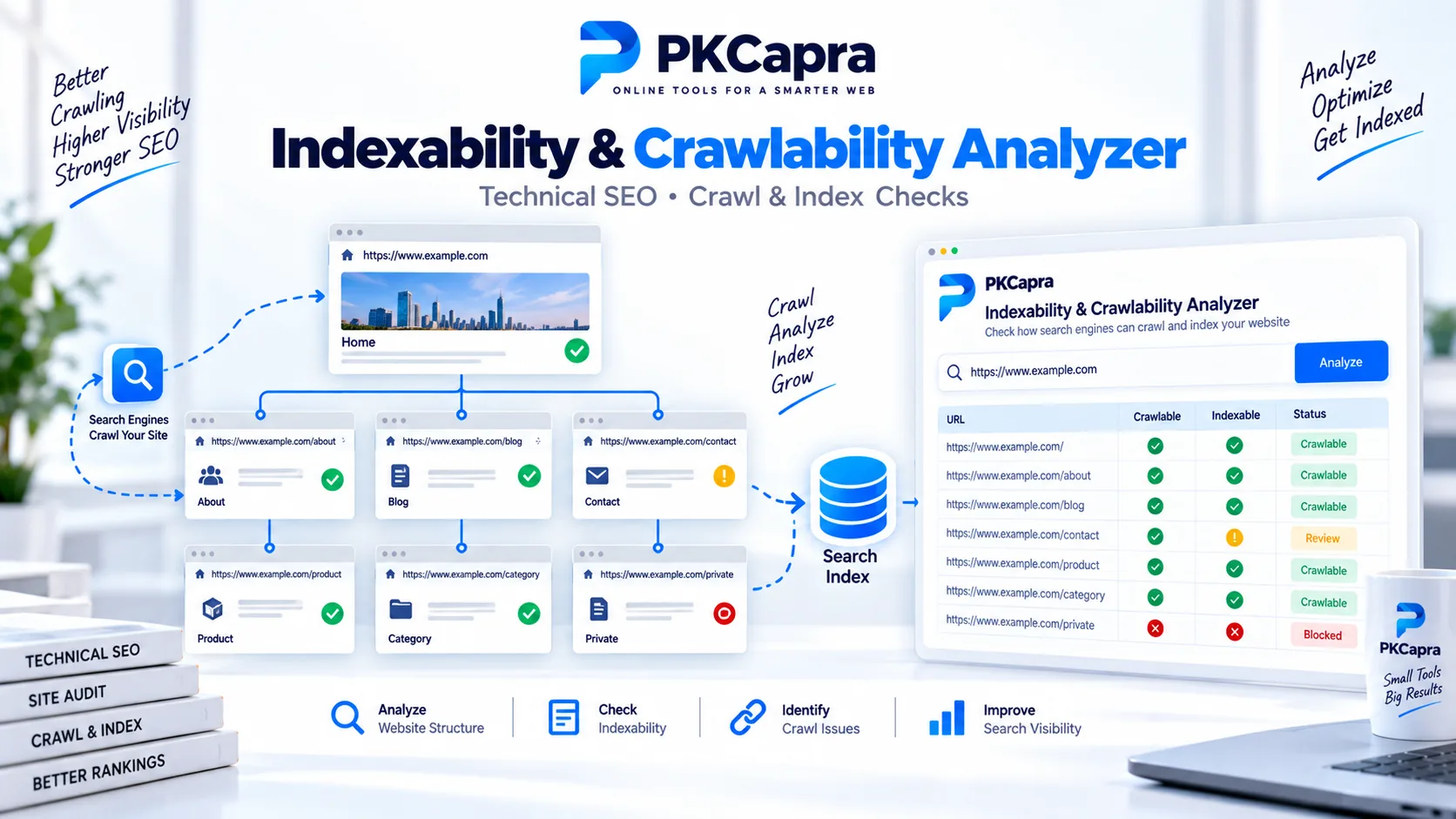 Indexability and crawlability analyzer for technical SEO