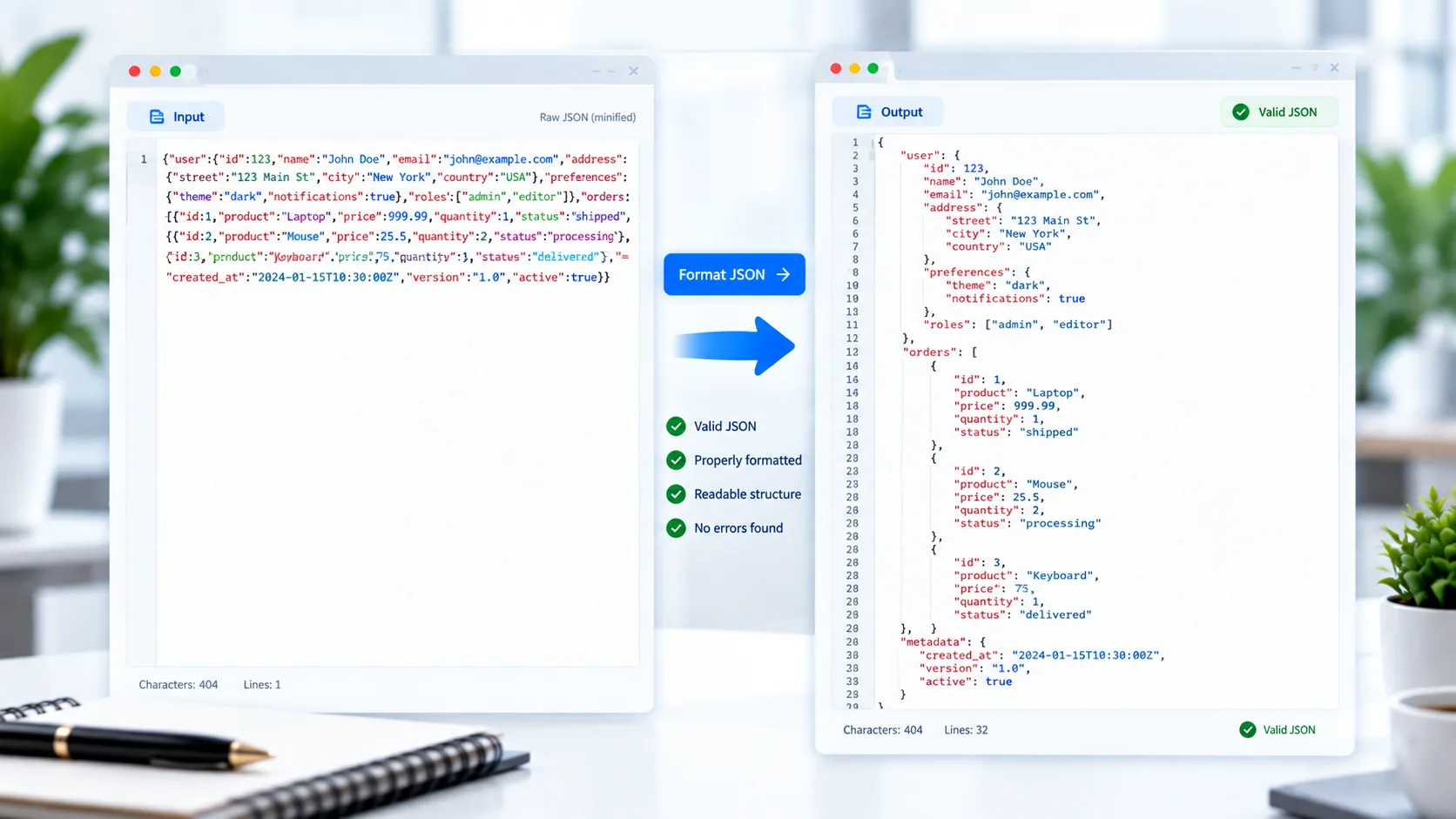 JSON formatter online tool for formatting and validating JSON data