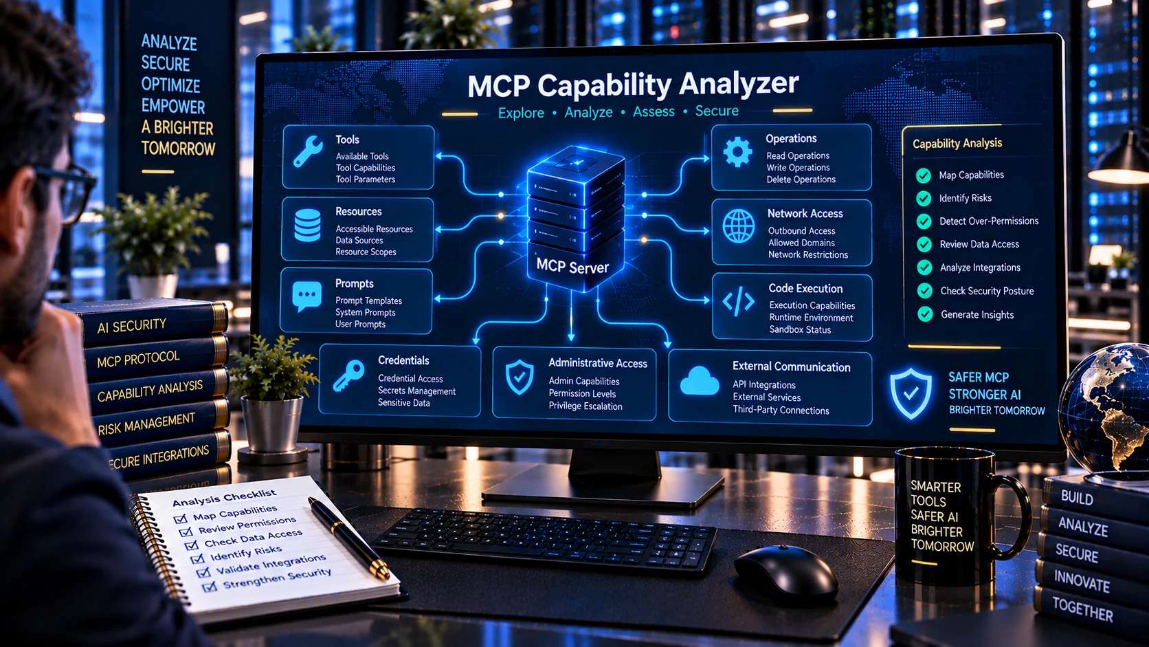 MCP Capability Analyzer for reviewing AI server tools resources prompts and security capabilities
