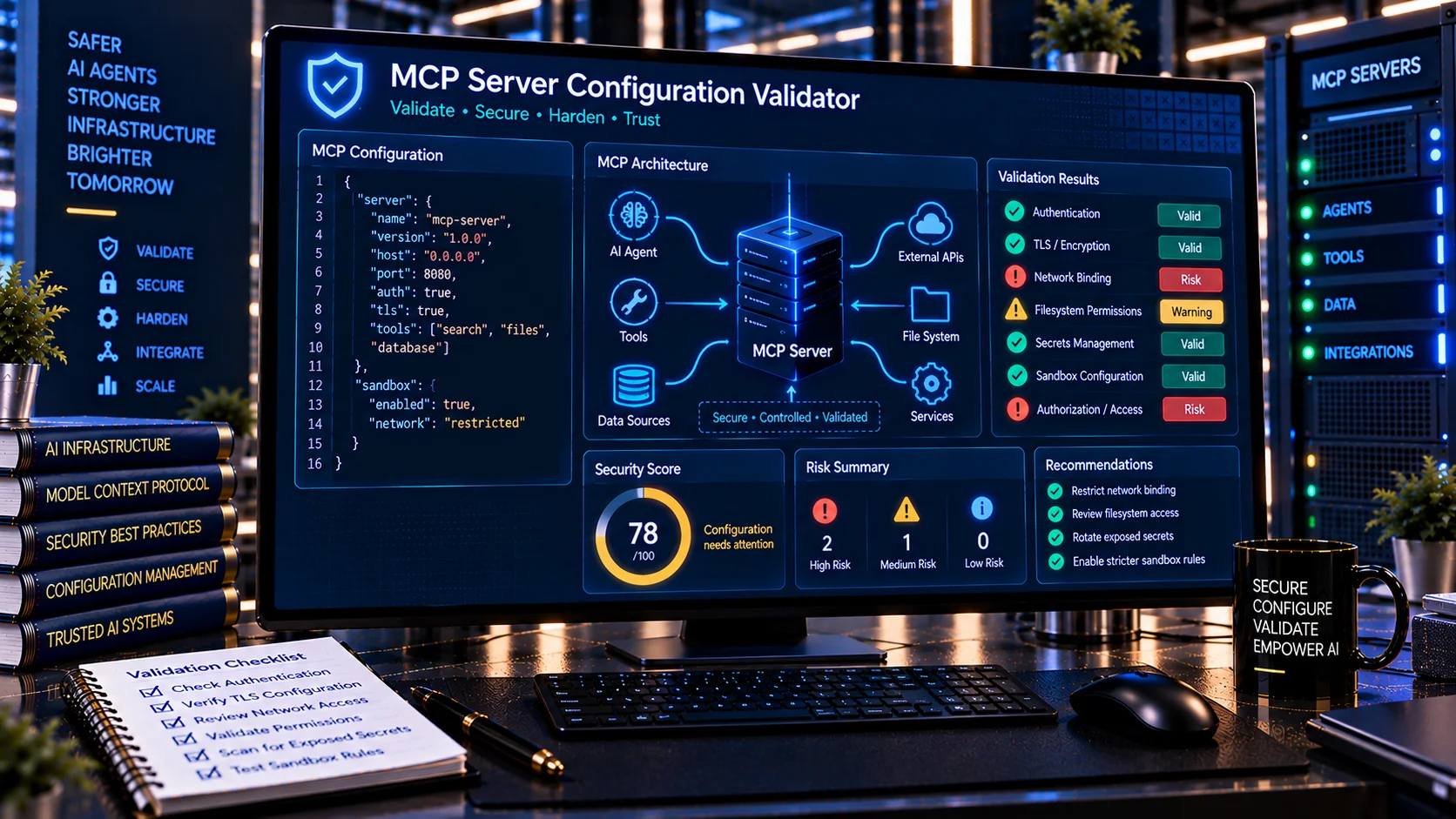 MCP Server Configuration Validator checking AI server security settings