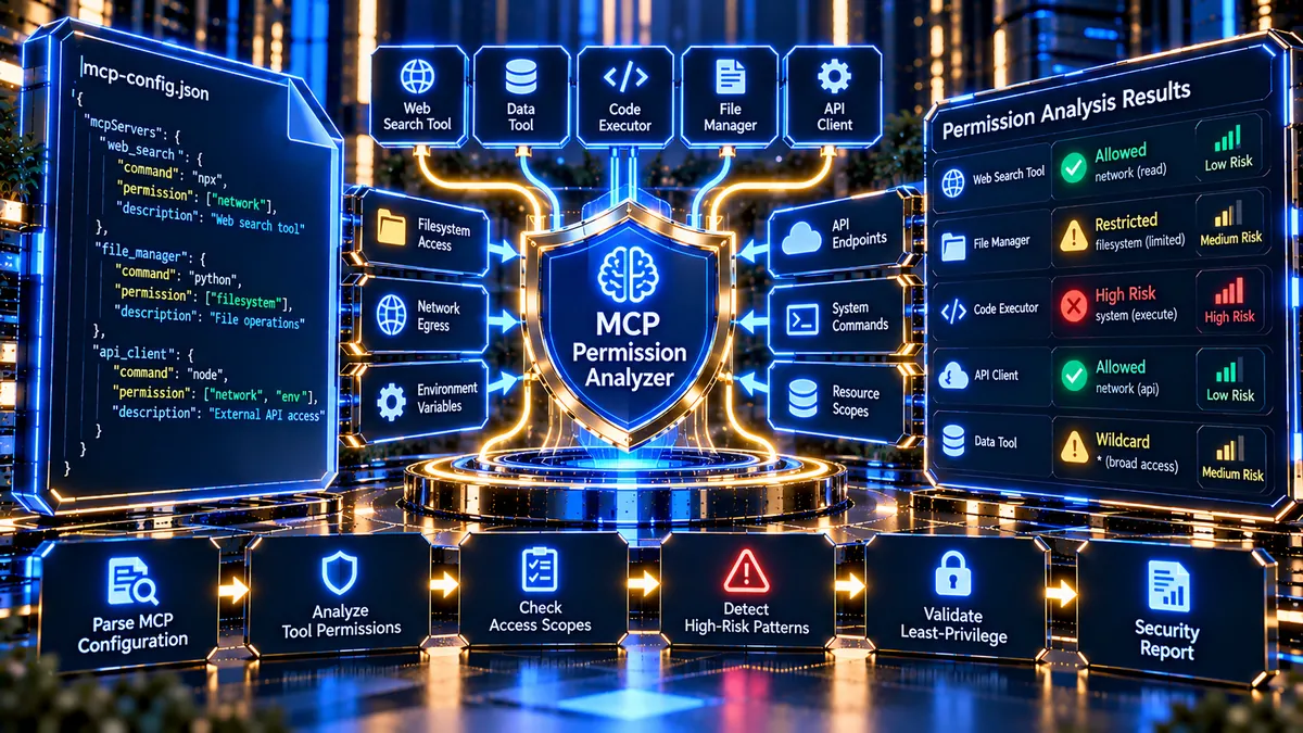 MCP Tool Permission Analyzer auditing AI tool permissions and security scopes