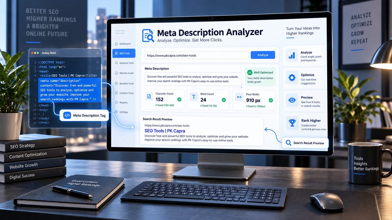 Meta Description Analyzer for checking SEO meta descriptions and search previews