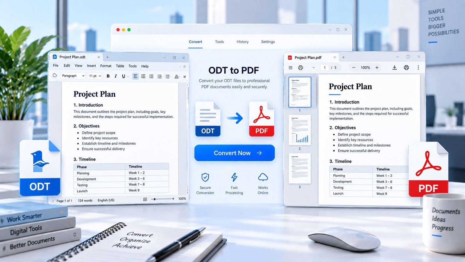 ODT to PDF Converter for converting OpenDocument Text files to PDF