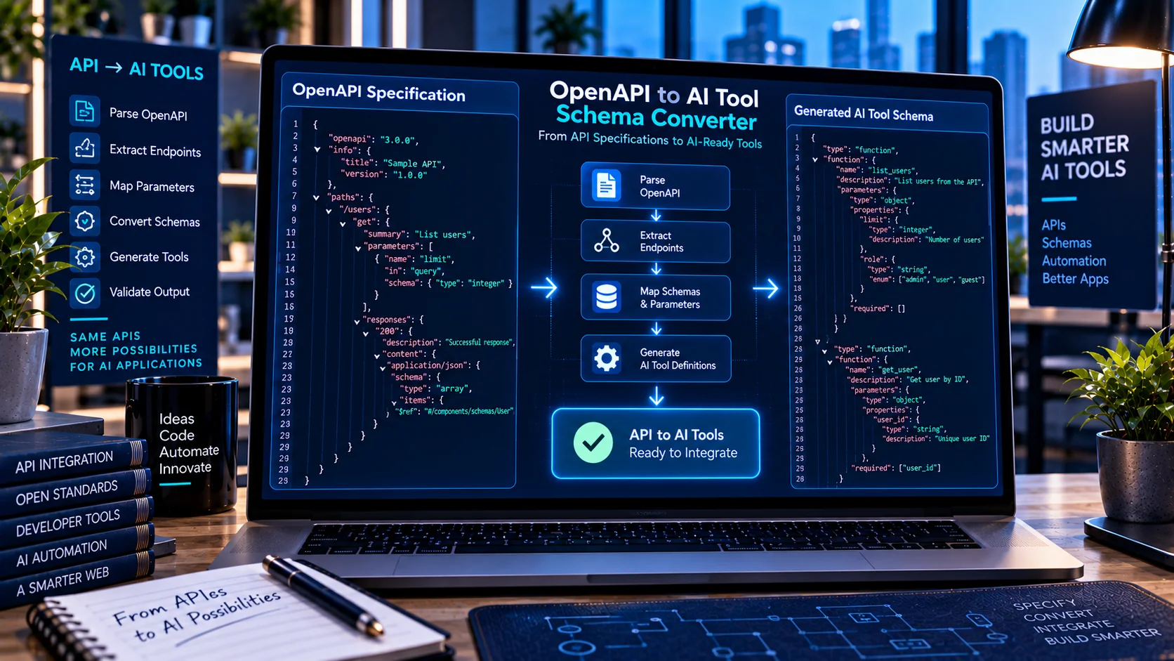 OpenAPI to AI tool schema converter transforming API endpoints into AI tools