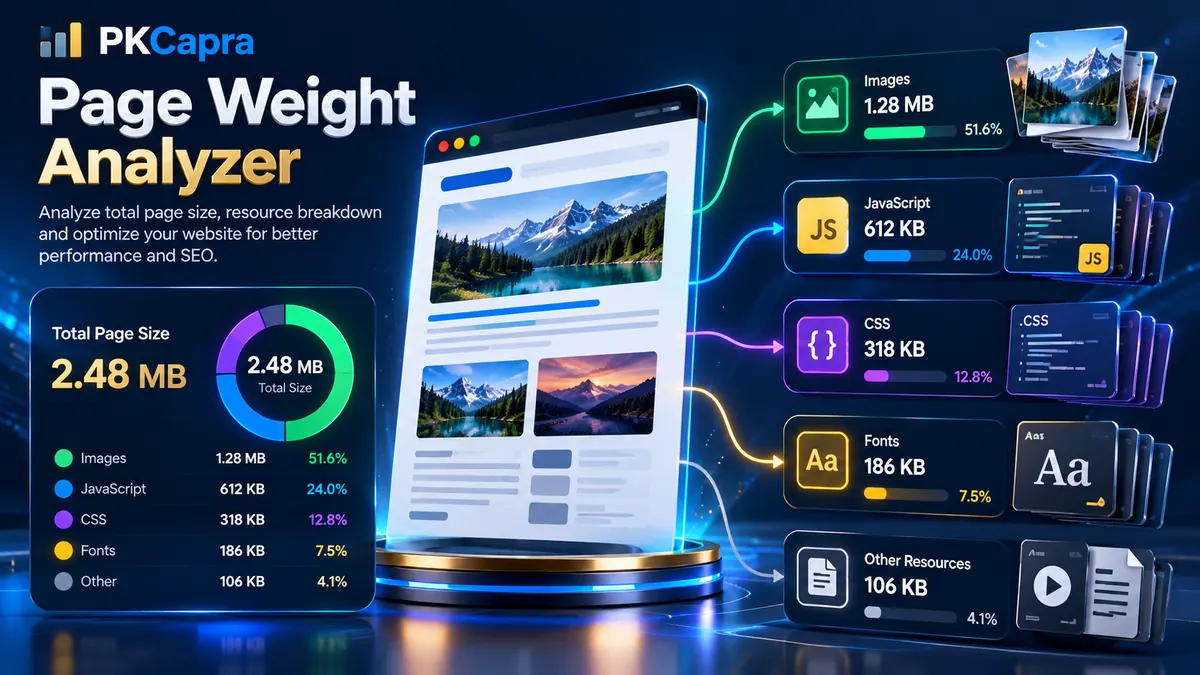 Page Weight Analyzer measuring webpage HTML, images, JavaScript and CSS resource sizes