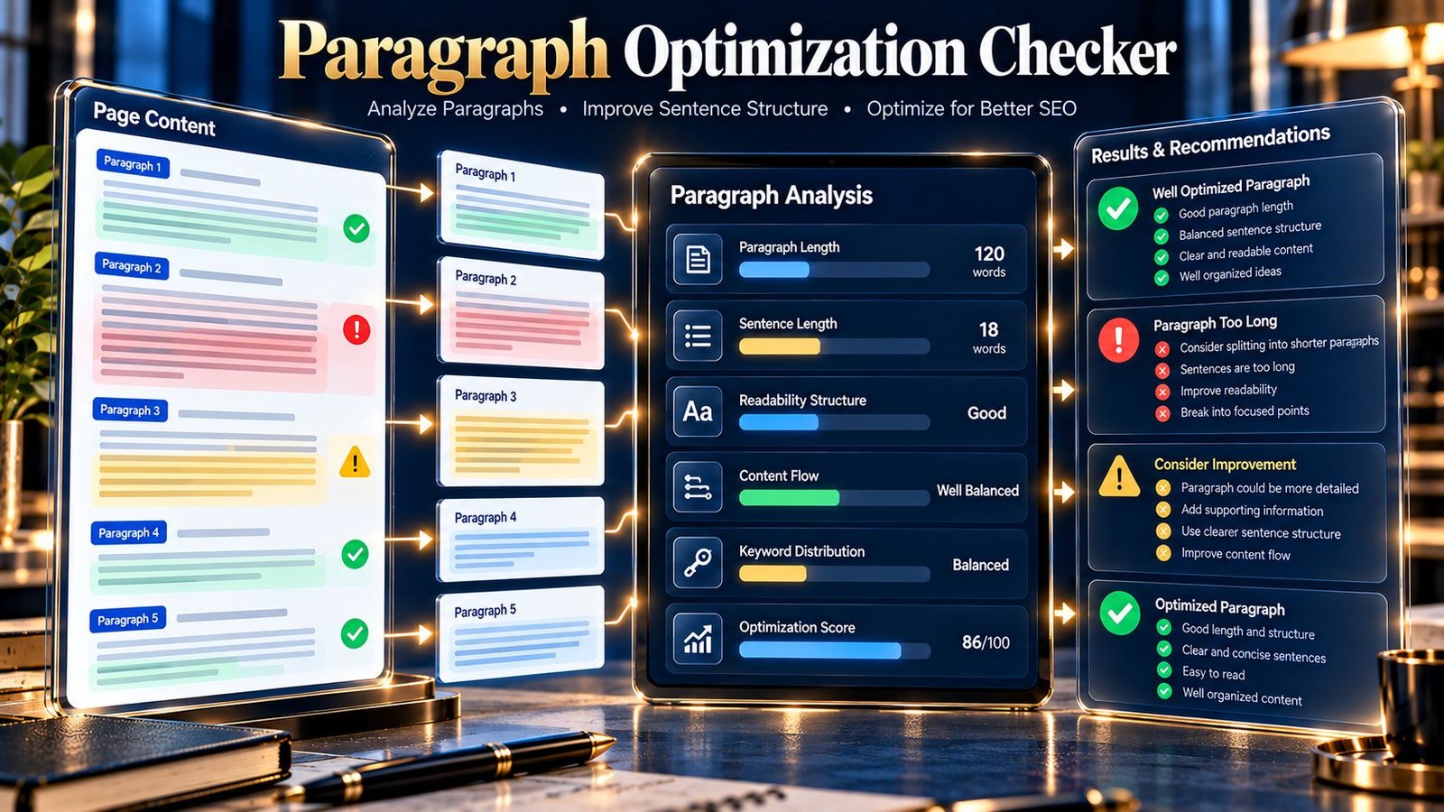 Paragraph Optimization Checker analyzing paragraph length and sentence structure