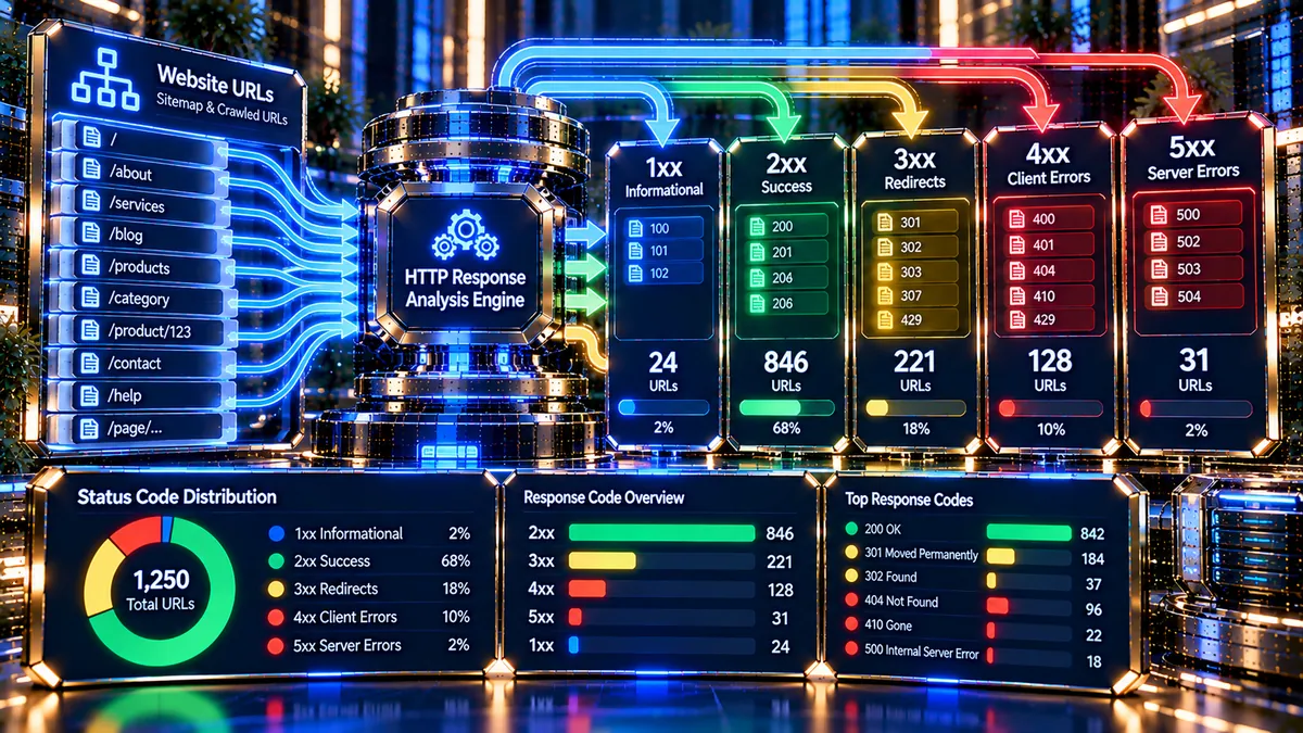 Status Code Distribution Analyzer showing 2xx 3xx 4xx and 5xx HTTP response distribution