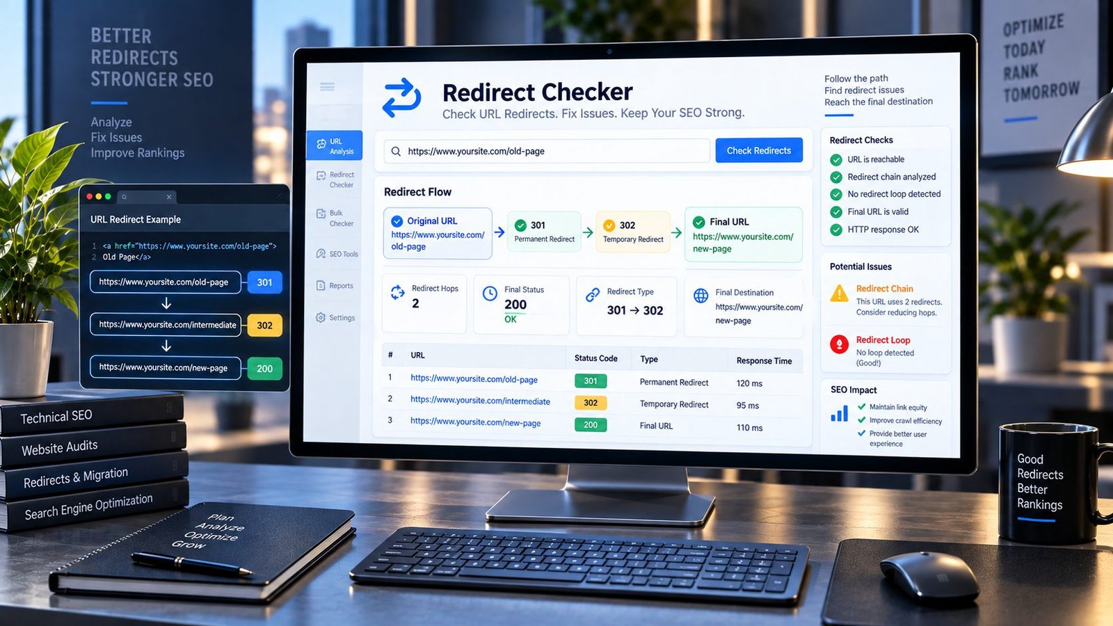 Redirect Checker for checking URL redirects, redirect chains, and HTTP status codes