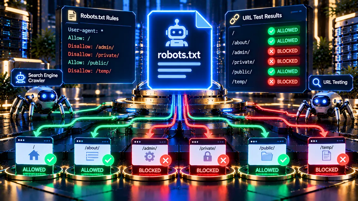Robots.txt Tester checking Allow and Disallow crawler rules