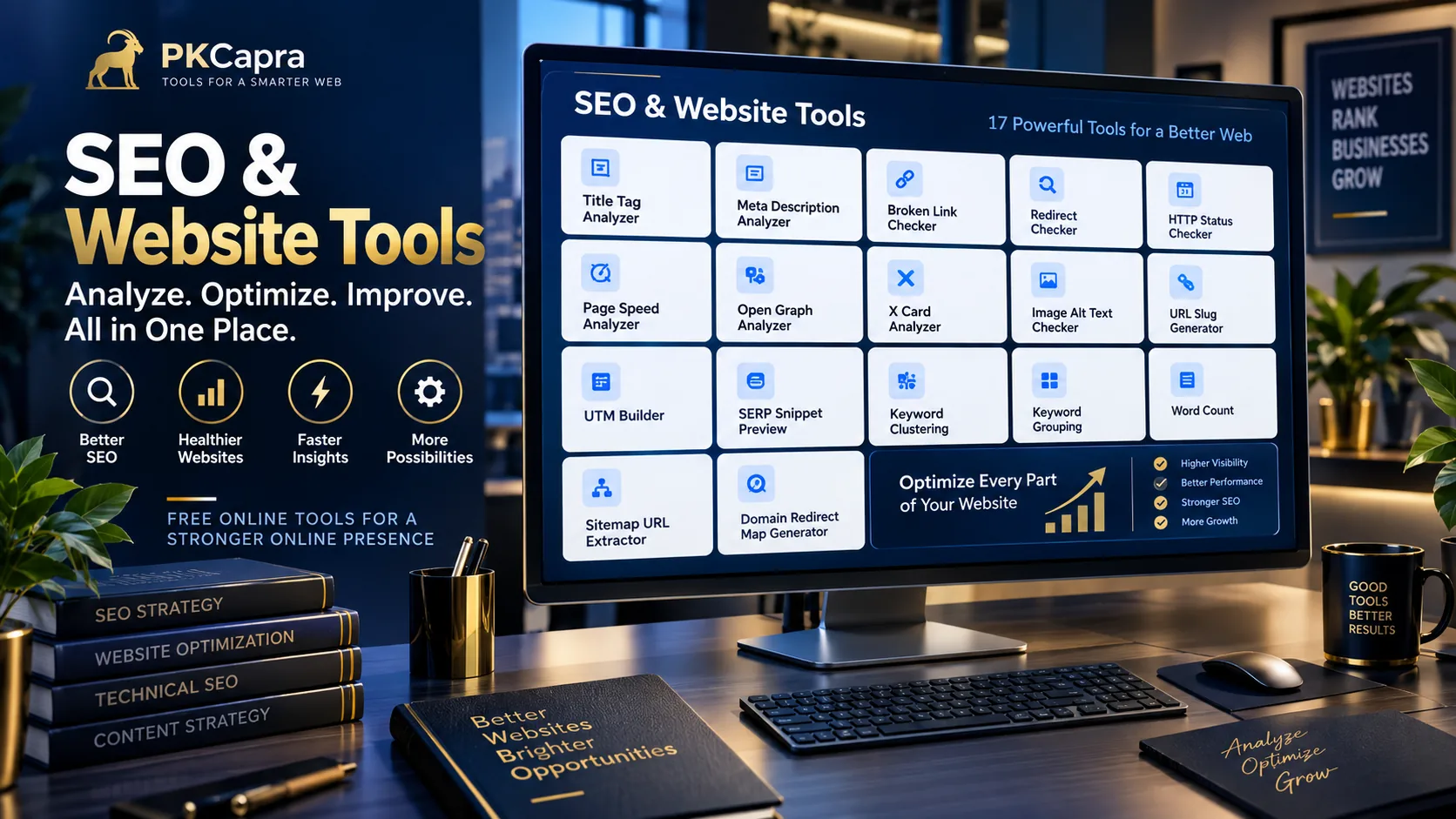 SEO & Website Tools dashboard showing tools for website analysis and optimization
