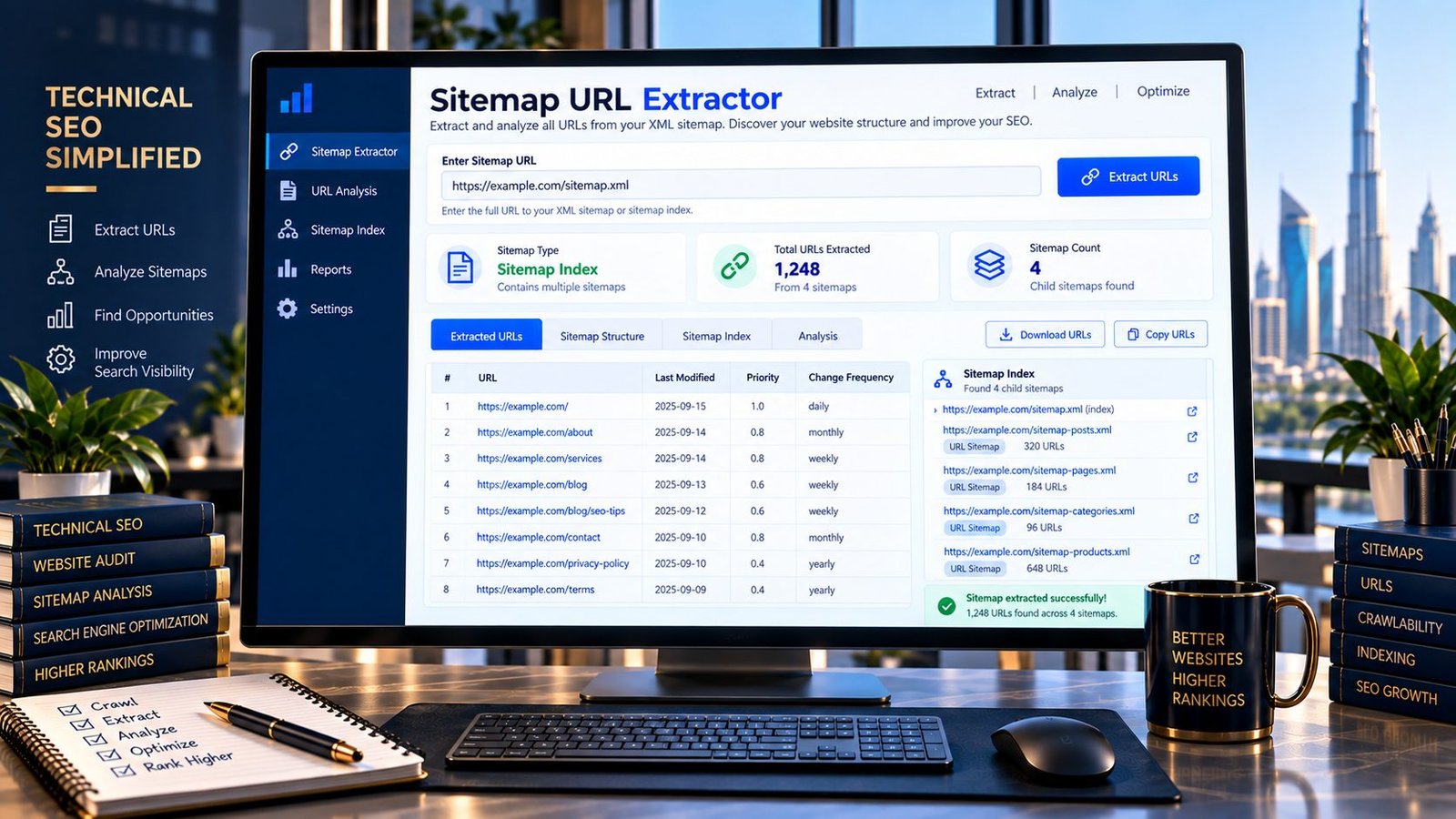 Sitemap URL Extractor showing URLs extracted from an XML sitemap