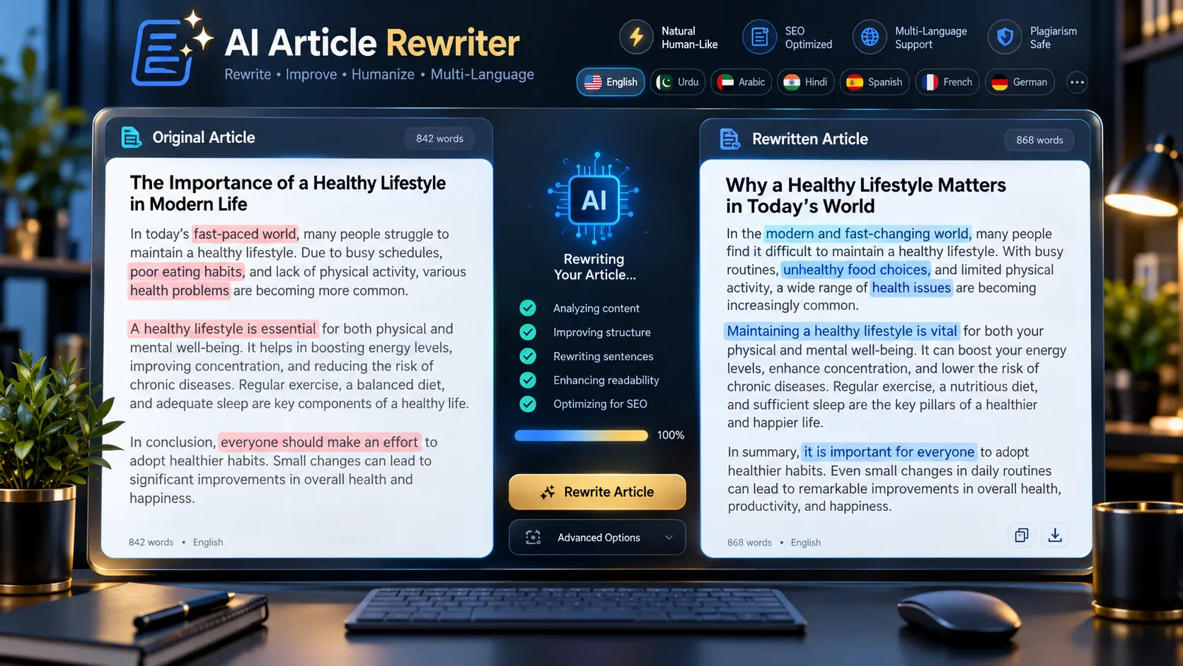 AI article rewriter tool for rewriting and improving text