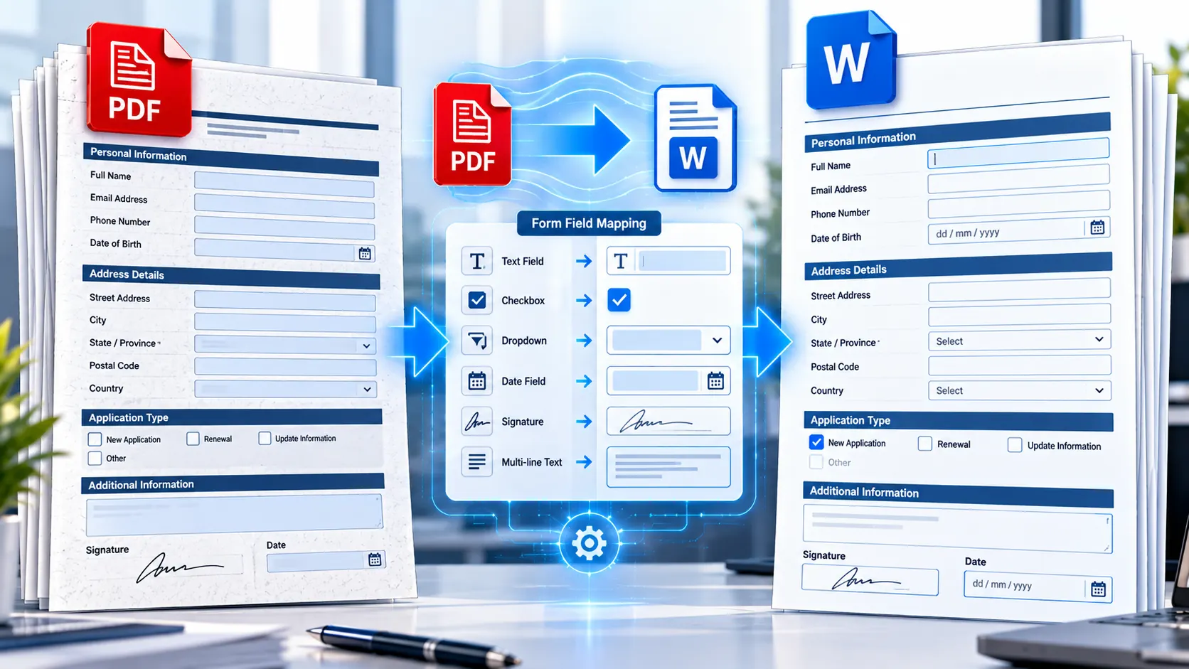 Converting a fillable PDF form into an interactive Word document