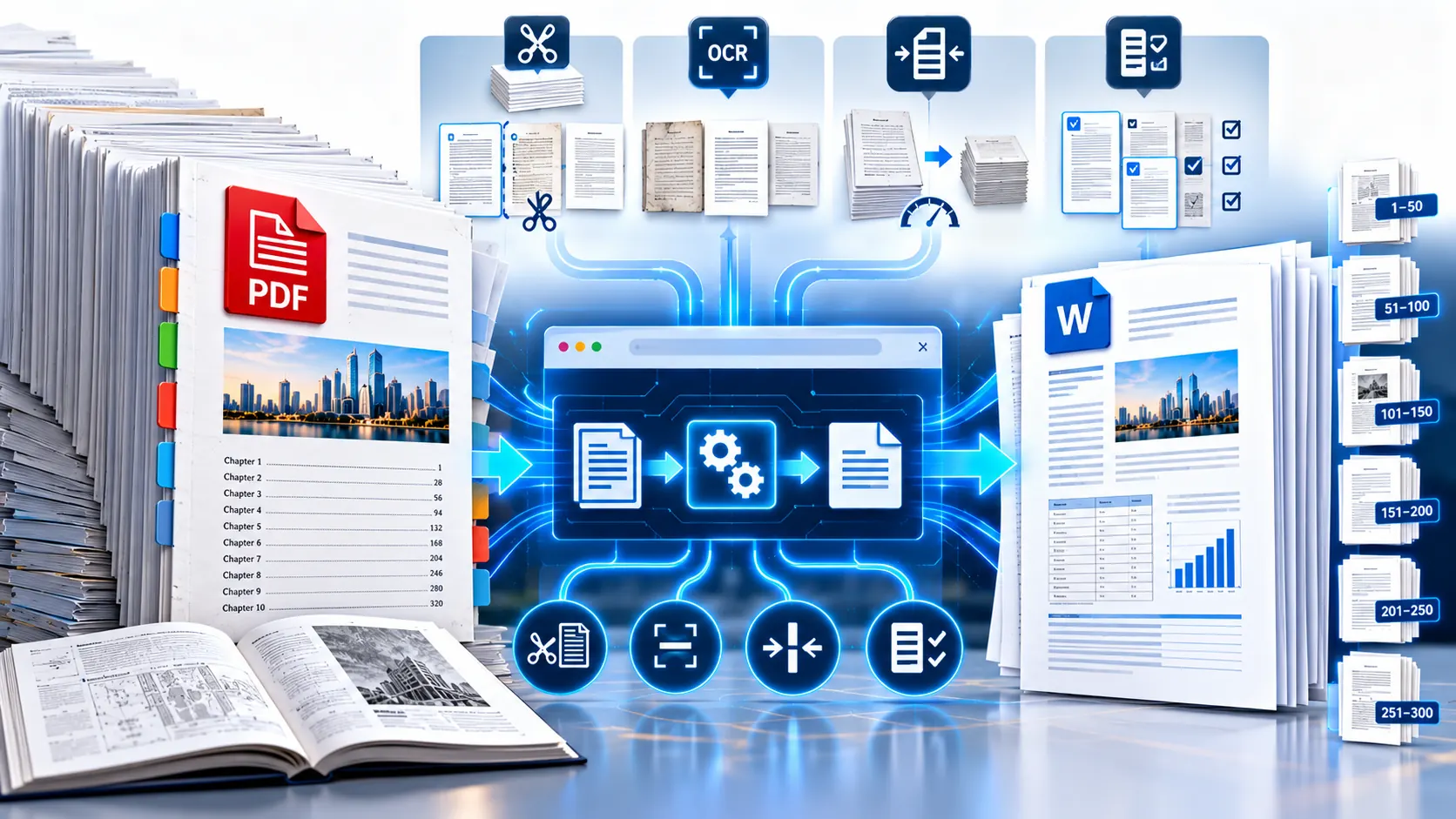 Converting a large book-length PDF into editable Word documents