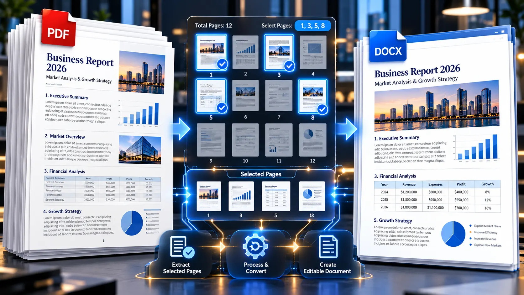 Convert selected PDF pages into an editable Word document