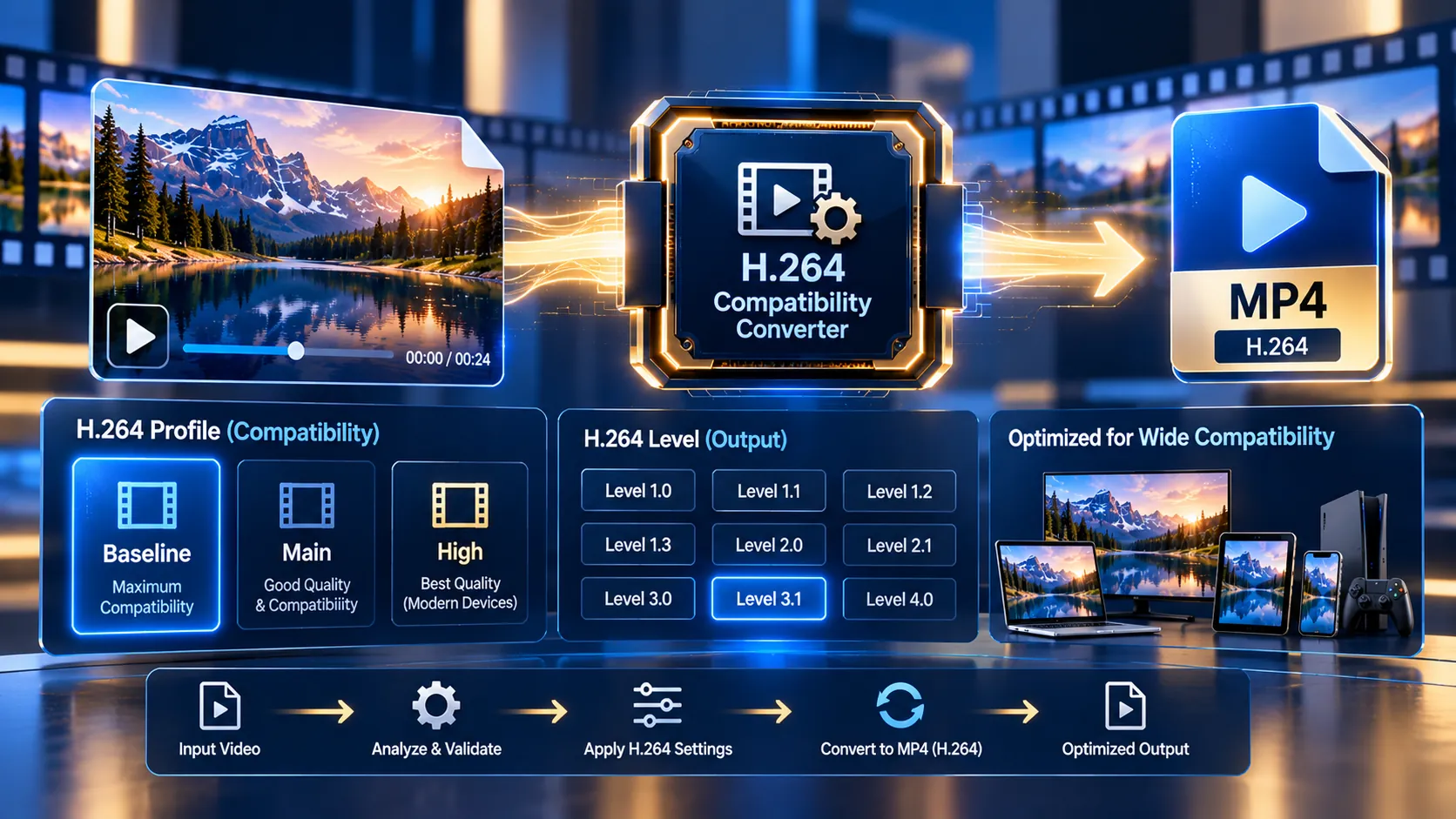 H.264 Compatibility Converter for converting videos to compatible H.264 MP4 format