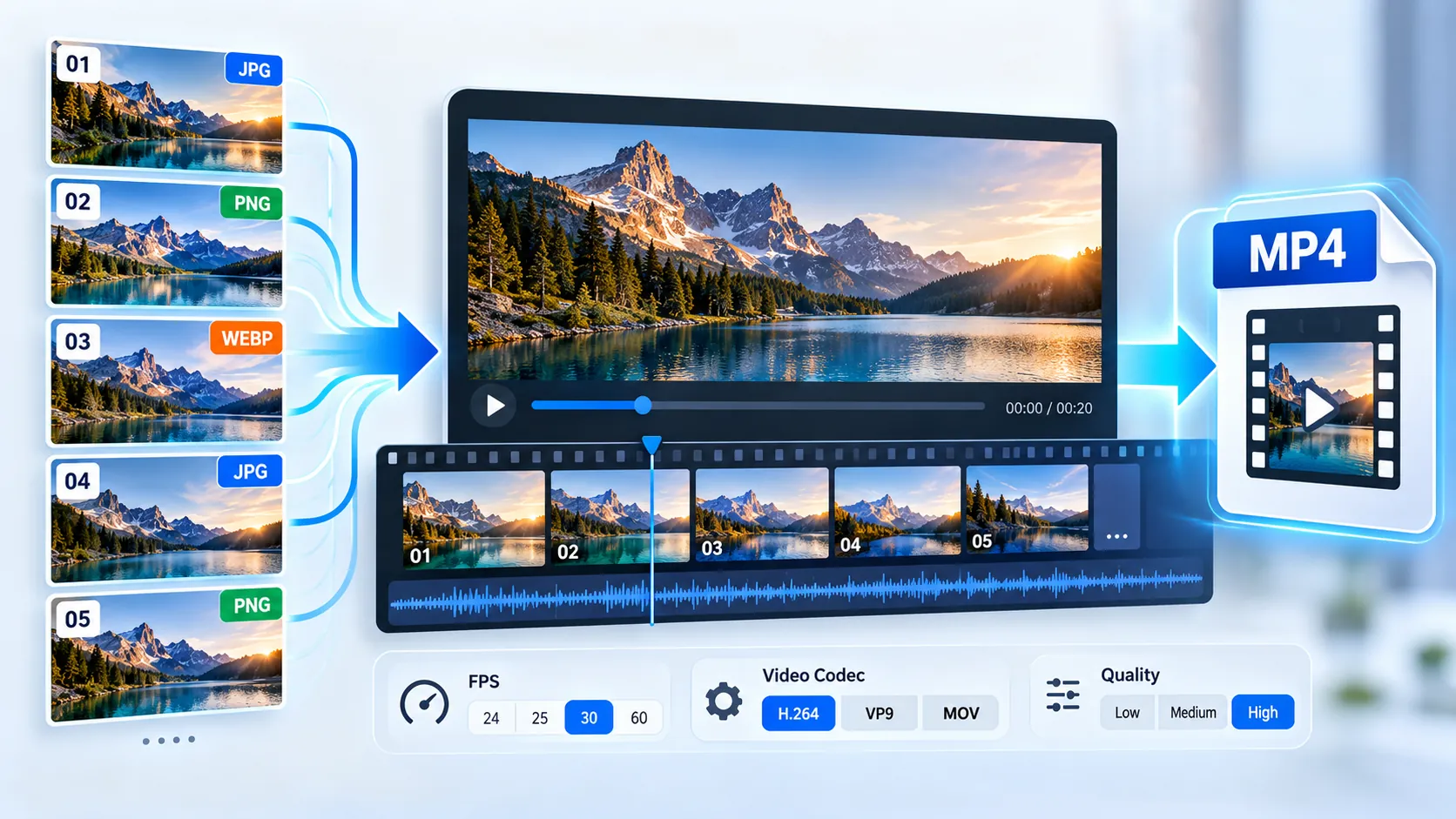 Image sequence to video converter for JPG PNG and WebP frames