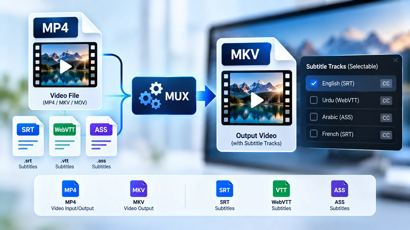 Subtitle Muxer tool for adding selectable subtitles to MP4 and MKV videos