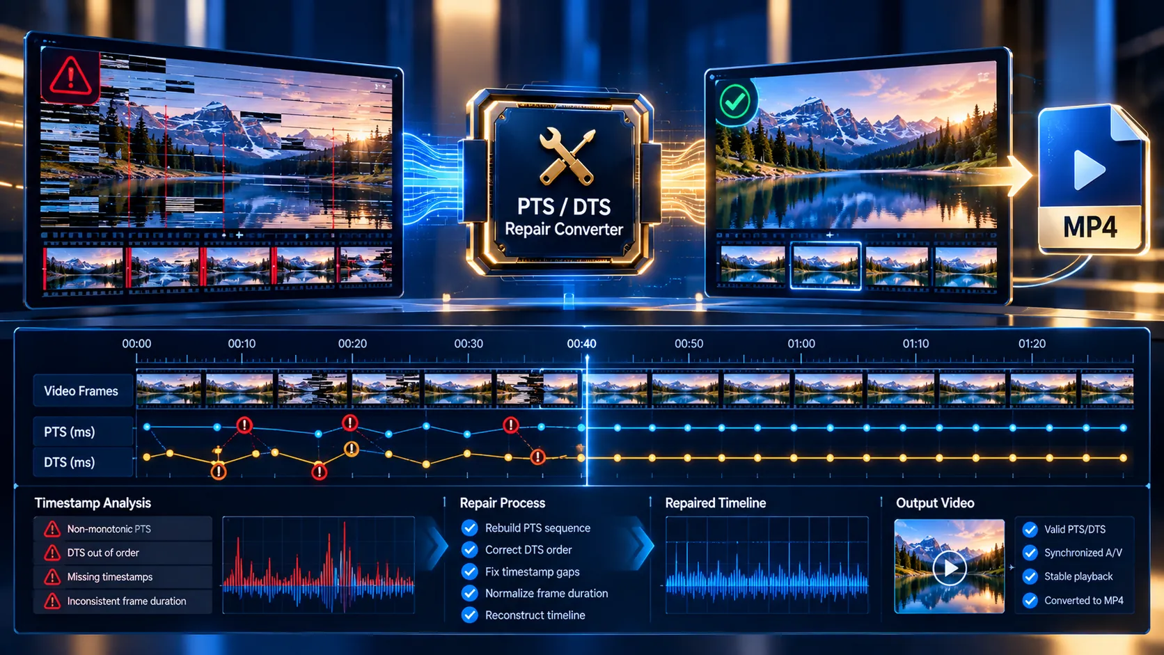 Video PTS DTS Repair Converter for fixing video timestamps