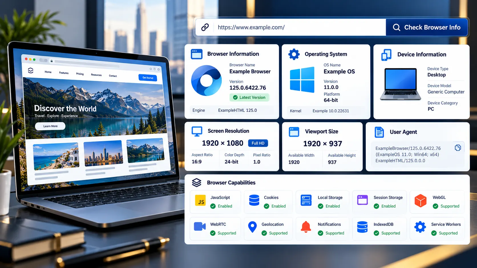 What Is My Browser tool showing browser, operating system, device and screen information